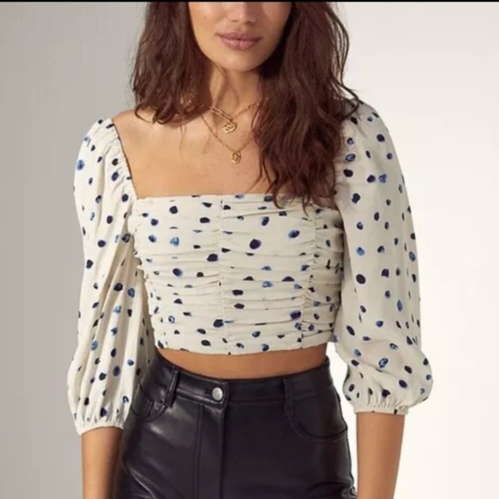 Artizia Wilfred Lolita Polka Dot Crop Long Sleeve Blouse With Ruching